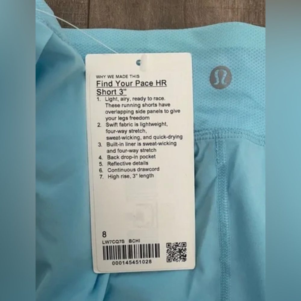 NWOT lululemon HR find your pace shorts sz 8 in blue chill (RARE/DISCONTINUED) - Picture 13 of 13